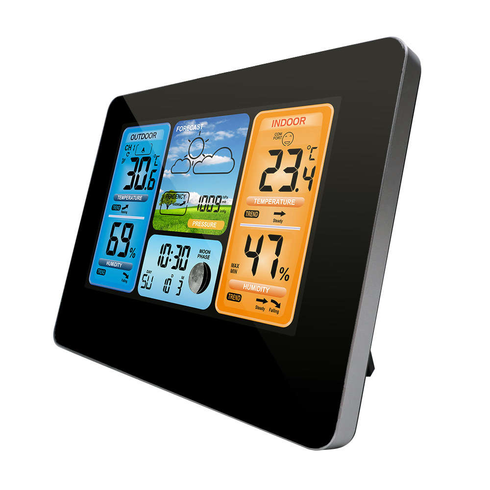 Digital Color Forecast Station Temperature And Humidity Monitor - Black