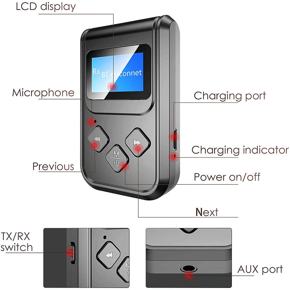 2-in-1 Bluetooth Transmitter/Receiver With Visible LCD Display