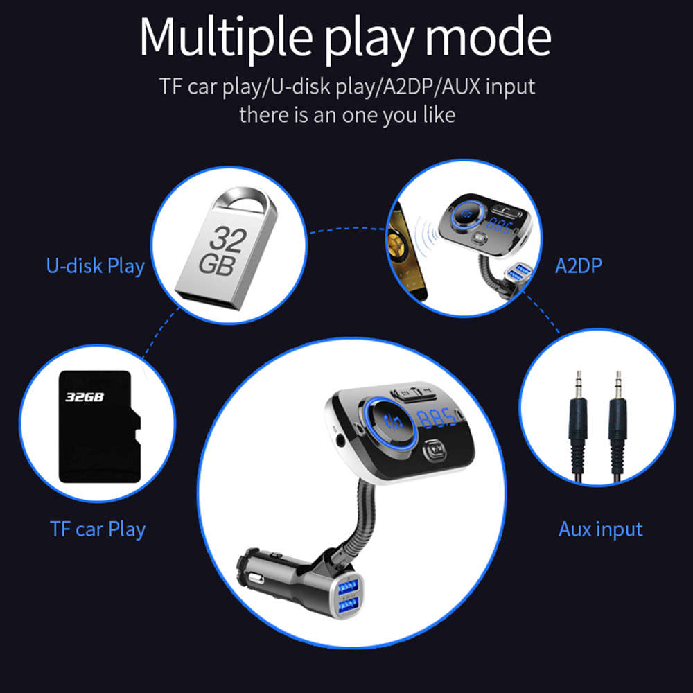 Bluetooth 5.0 FM Transmitter For Car Wireless FM Radio Adapter Car Kit