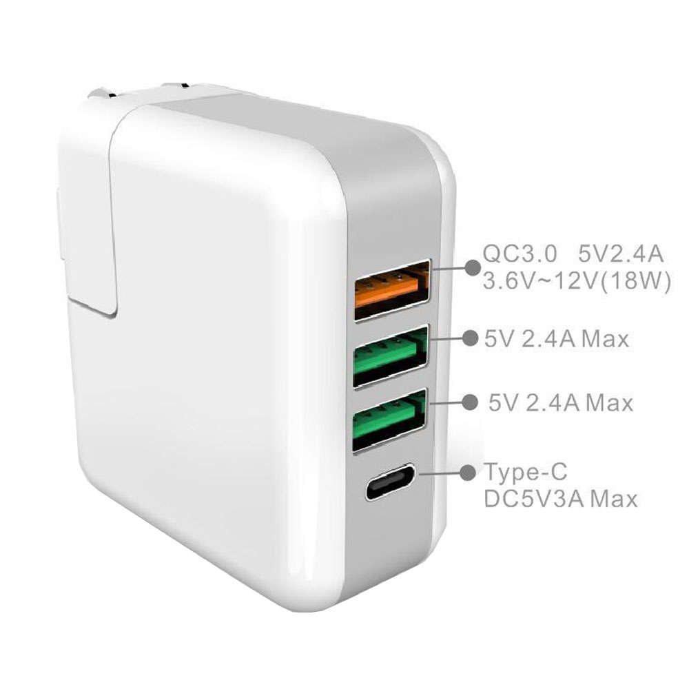 Multifunctional Portable QC 3.0 Travel Charger With Type-C Port