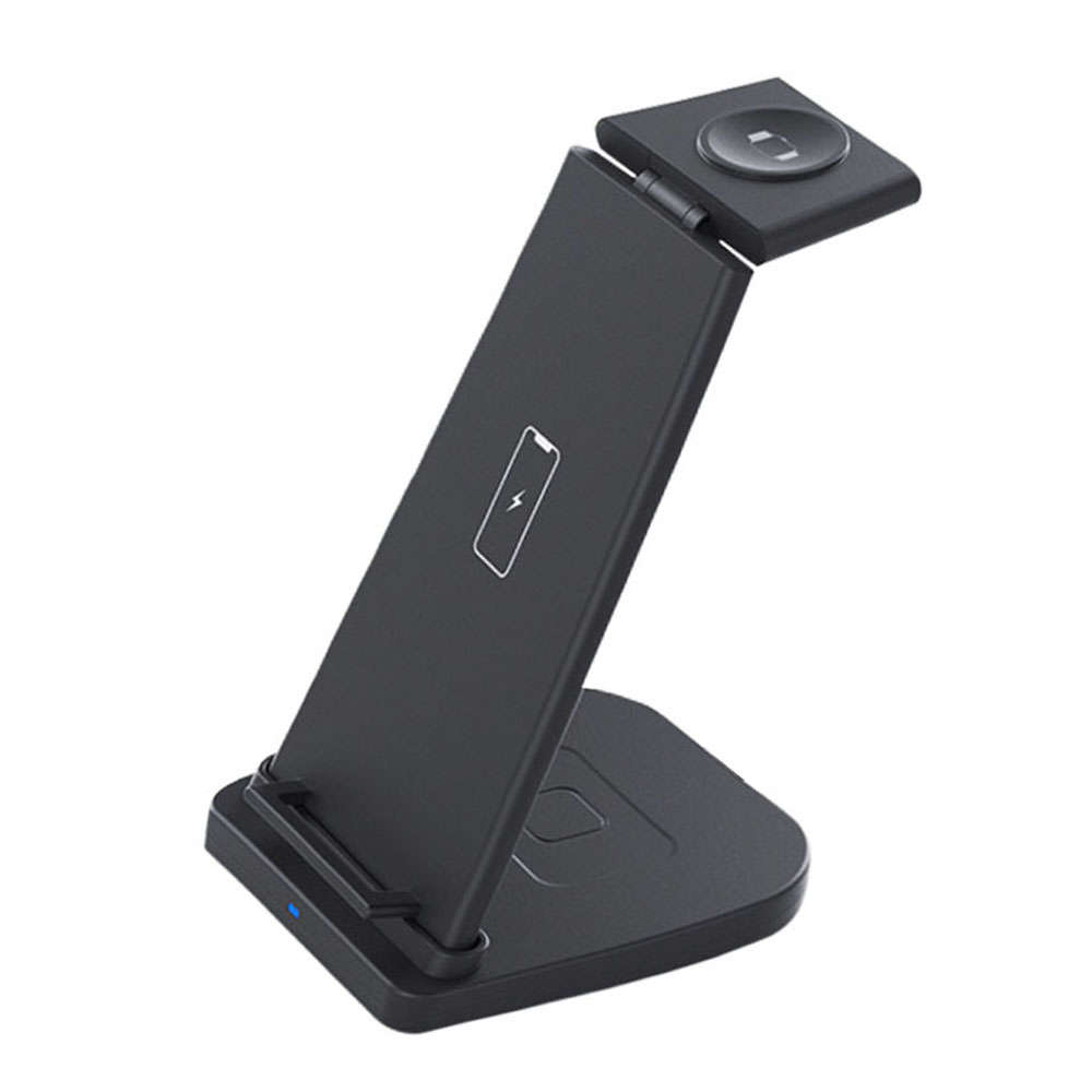 Portable 3 in 1 Fast Wireless Charging Station Charger Stand - Black