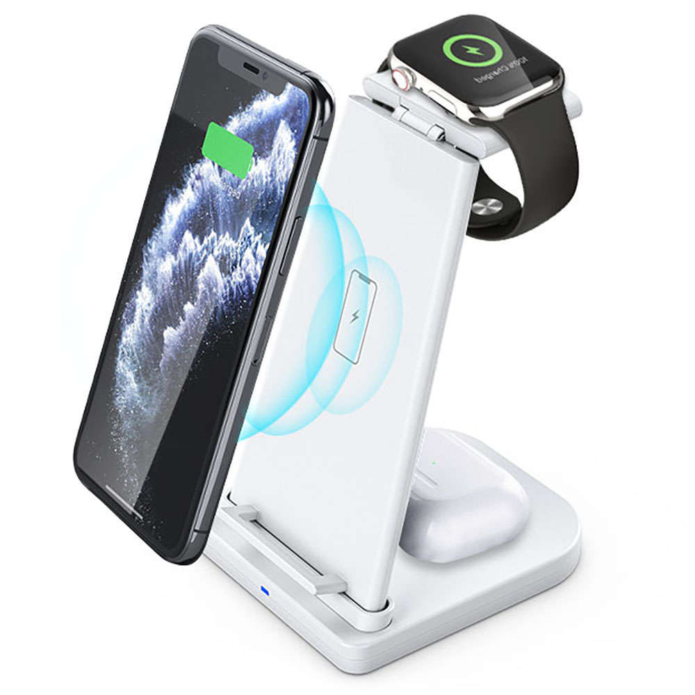 Portable 3 in 1 Fast Wireless Charging Station Charger Stand - White