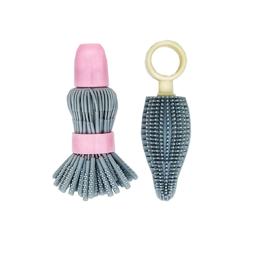 Baby Bottle Brush Portable Brush Set Silicone Bottle Brush Cleaner-Grey