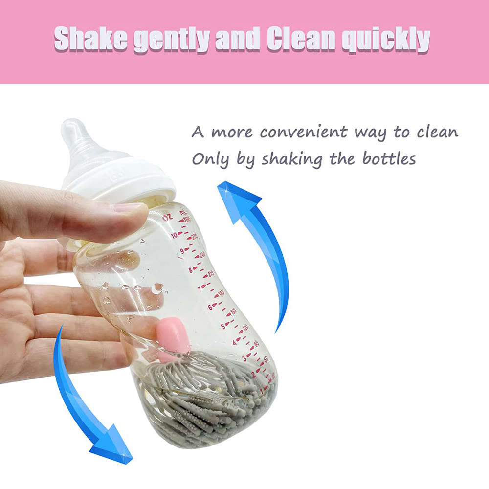 Baby Bottle Brush Portable Brush Set Silicone Bottle Brush Cleaner-Grey