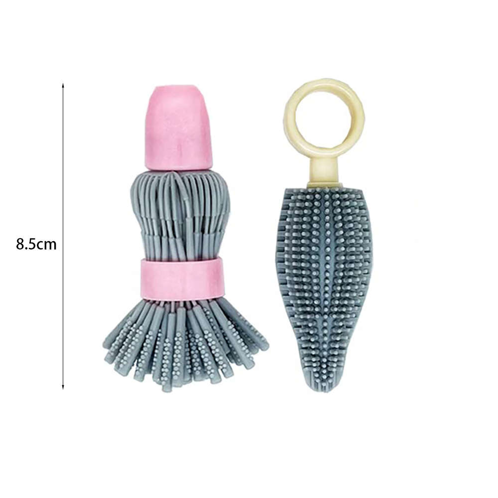 Baby Bottle Brush Portable Brush Set Silicone Bottle Brush Cleaner-Grey