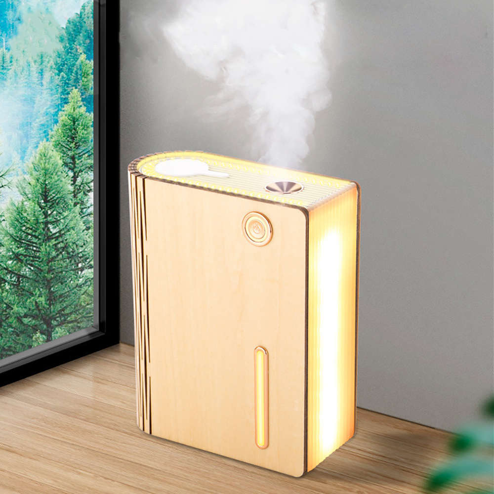 Mini Air Humidifier Wooden Book Lamp Aromatherapy Diffuser USB Atomizer