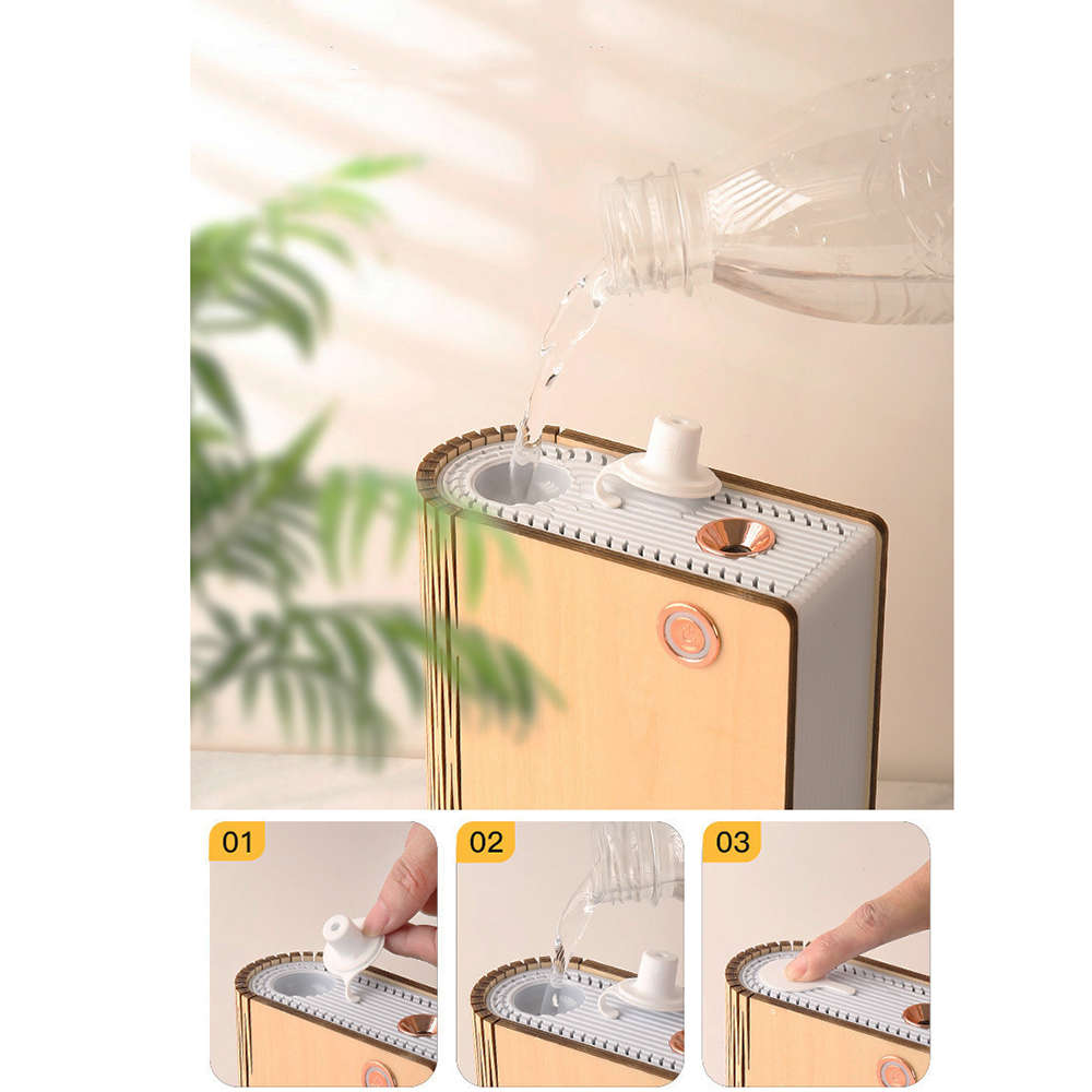 Mini Air Humidifier Wooden Book Lamp Aromatherapy Diffuser USB Atomizer