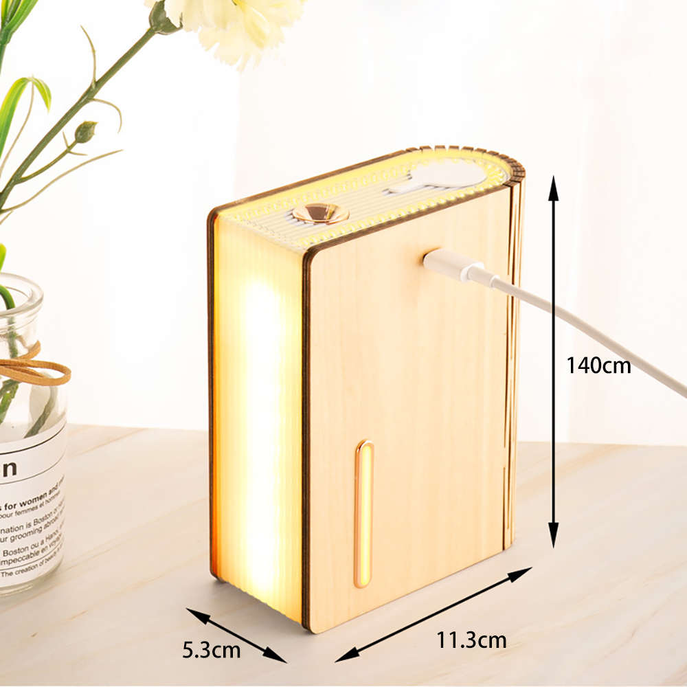 Mini Air Humidifier Wooden Book Lamp Aromatherapy Diffuser USB Atomizer