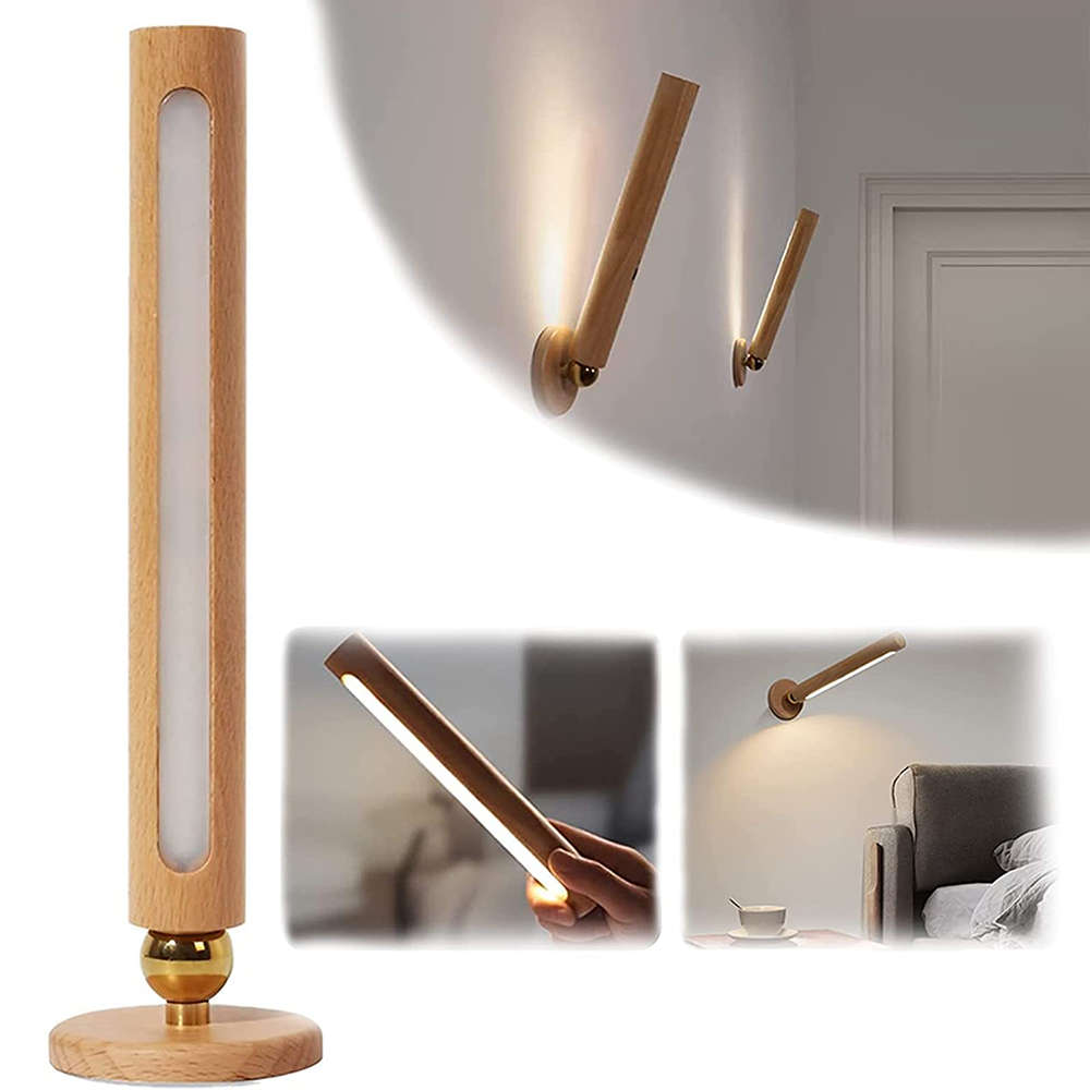 Rotatable Wooden Wall Lamp Magnetic Detachable Wall Mounted Torch Light
