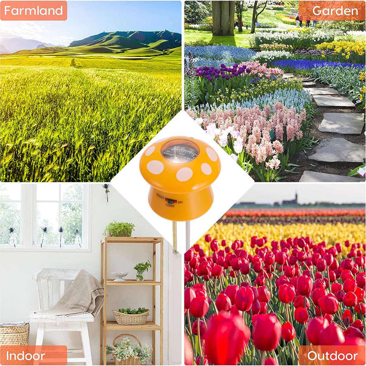 Soil pH Meter 3-in-1 Soil Tester with Plant Moisture Light and pH Tester