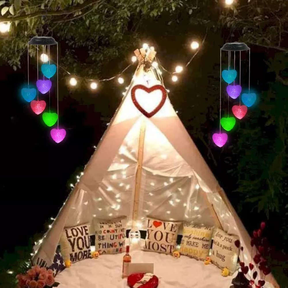 Heart Shaped Solar Wind Chimes Outdoor Decorative LED Solar Wind Chimes