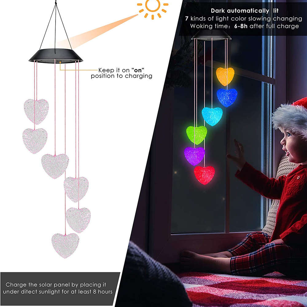 Heart Shaped Solar Wind Chimes Outdoor Decorative LED Solar Wind Chimes