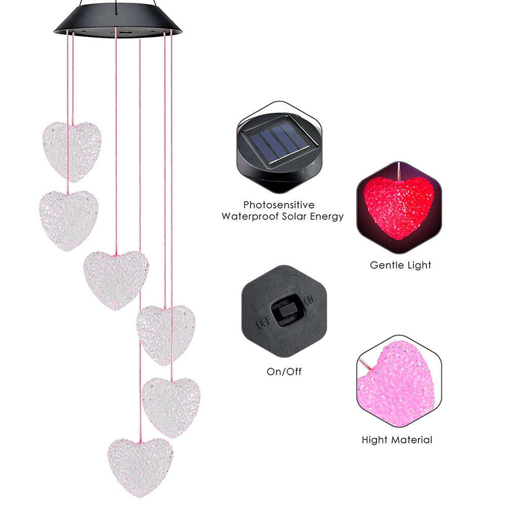 Heart Shaped Solar Wind Chimes Outdoor Decorative LED Solar Wind Chimes
