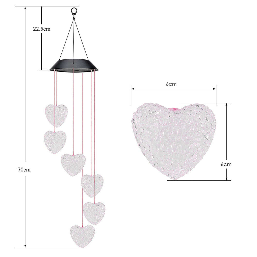 Heart Shaped Solar Wind Chimes Outdoor Decorative LED Solar Wind Chimes