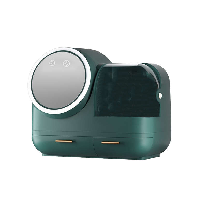 Makeup Organizer Cosmetic Storage Box Display Case with LED Mirror and Fan