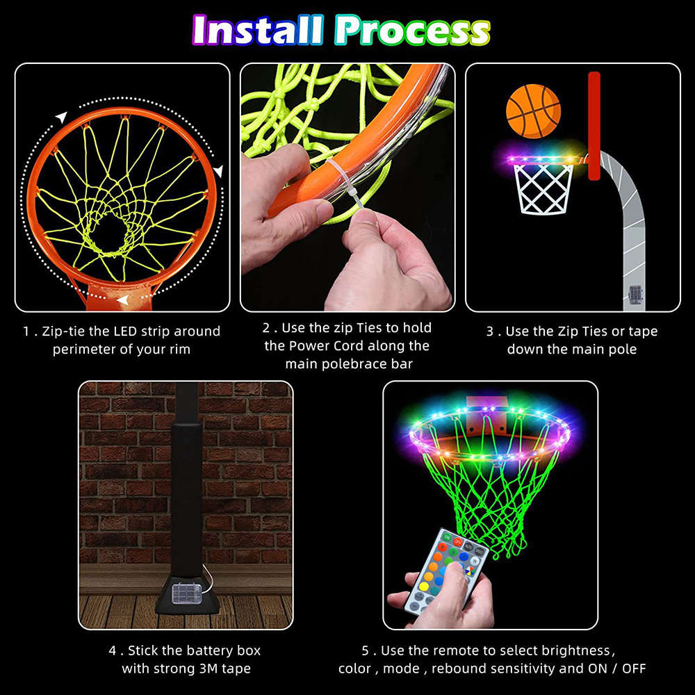 LED Basketball Hoop Lights Waterproof Rim Lights with 17 Colors