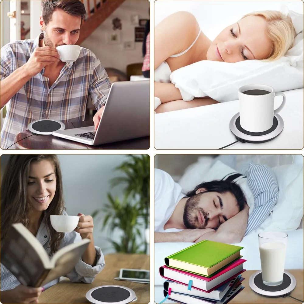 PU Leather USB Cup Heater USB Heating Coaster USB Mug Heater Pad-Black