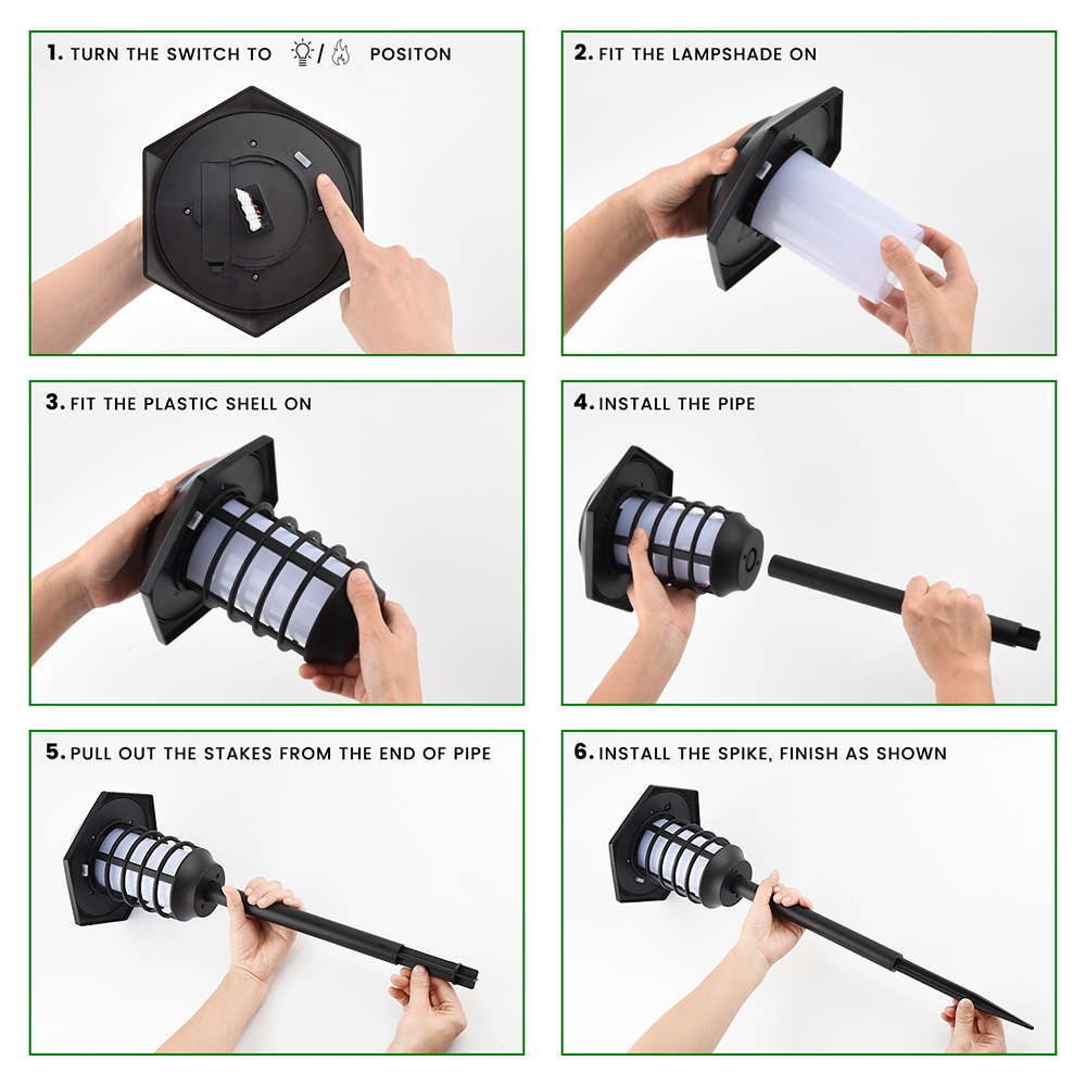 2 Pack LED Flame Solar Lights with White Light and Dancing Flame Mode