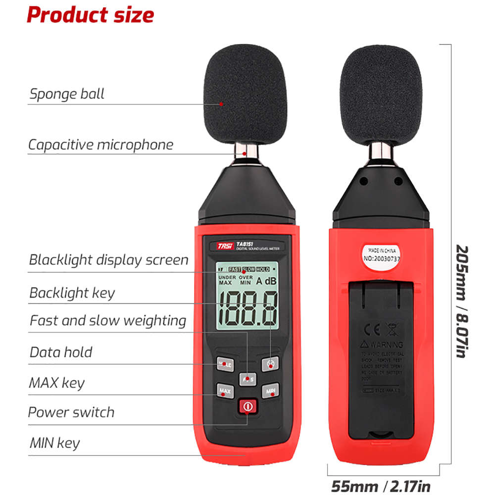 Digital Sound Level Meter 30-130dB Audio Measuring Instrument Alarm