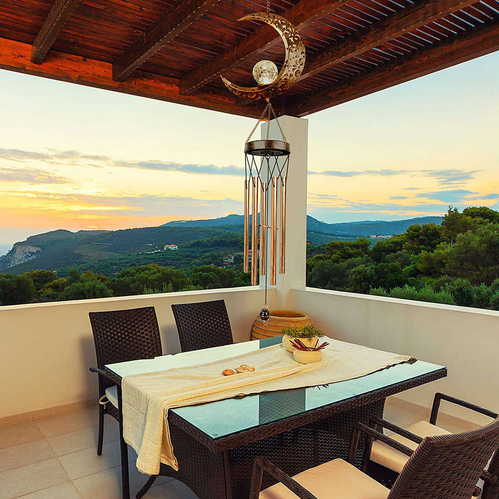 Moon Glass Ball Solar Wind Chimes with Deep Tone Garden Decor