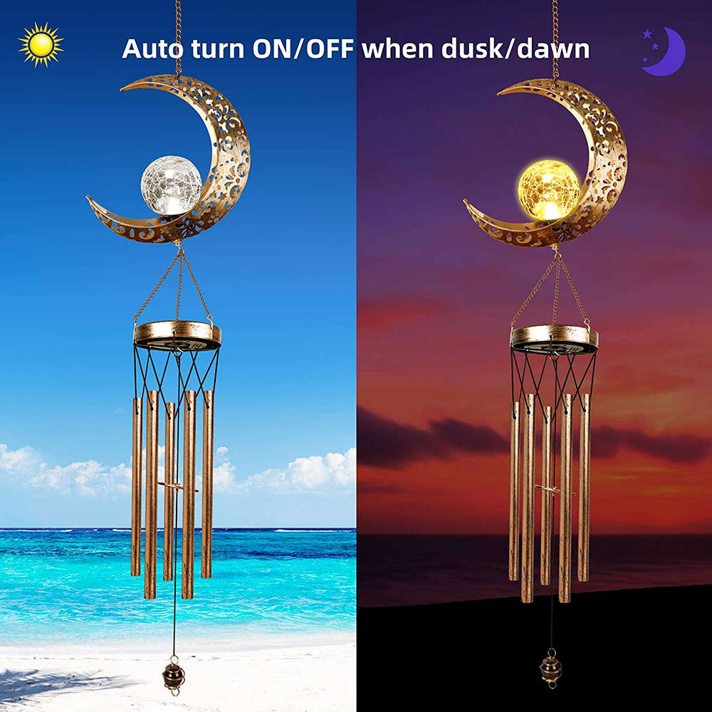 Moon Glass Ball Solar Wind Chimes with Deep Tone Garden Decor