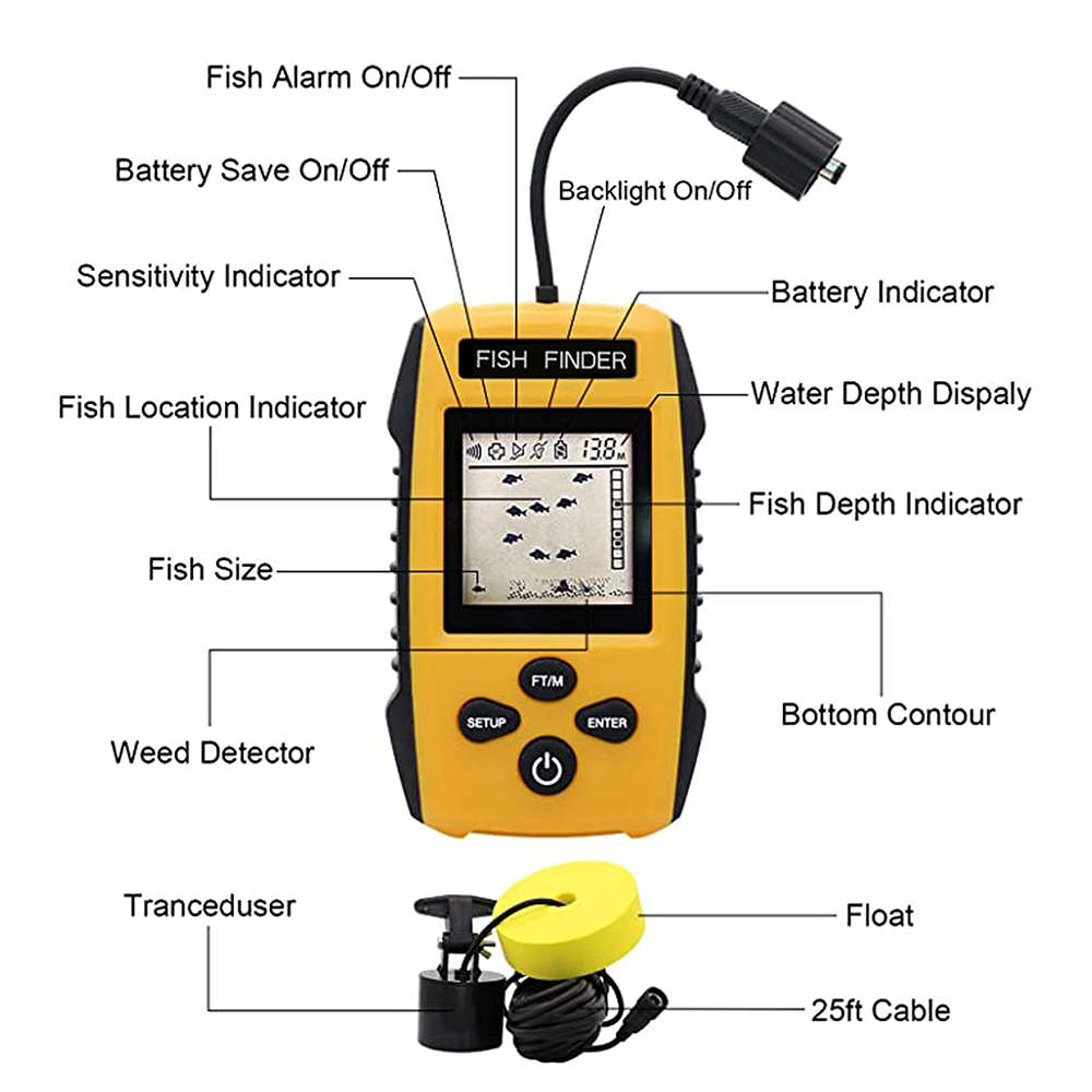 Portable Wired Fish Finder with Sonar Sensor Transducer and LCD Display