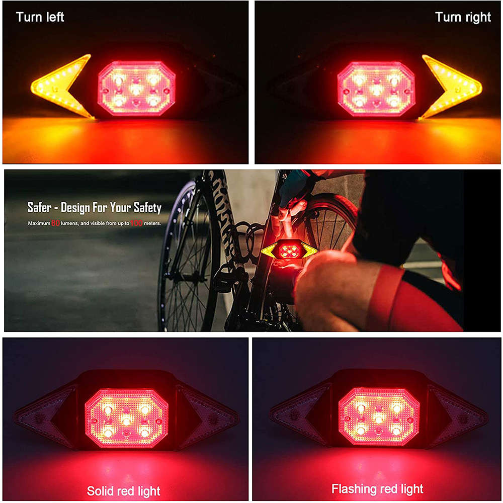 Waterproof LED Bike Tail Light Turn Signals with Wireless Remote Control