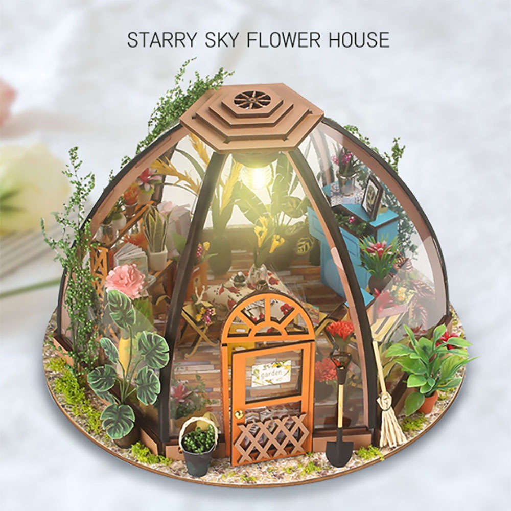 DIY Star Garden Wooden Dollhouse With Led Lights