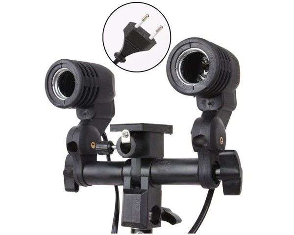 Studio Double Head AC Socket Flash Bracket - Black