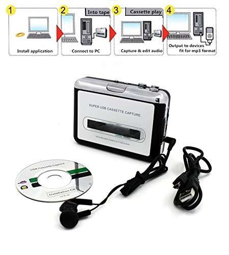 USB Portable Cassette to MP3 Converter Tape-to-MP3 Player with Headphones