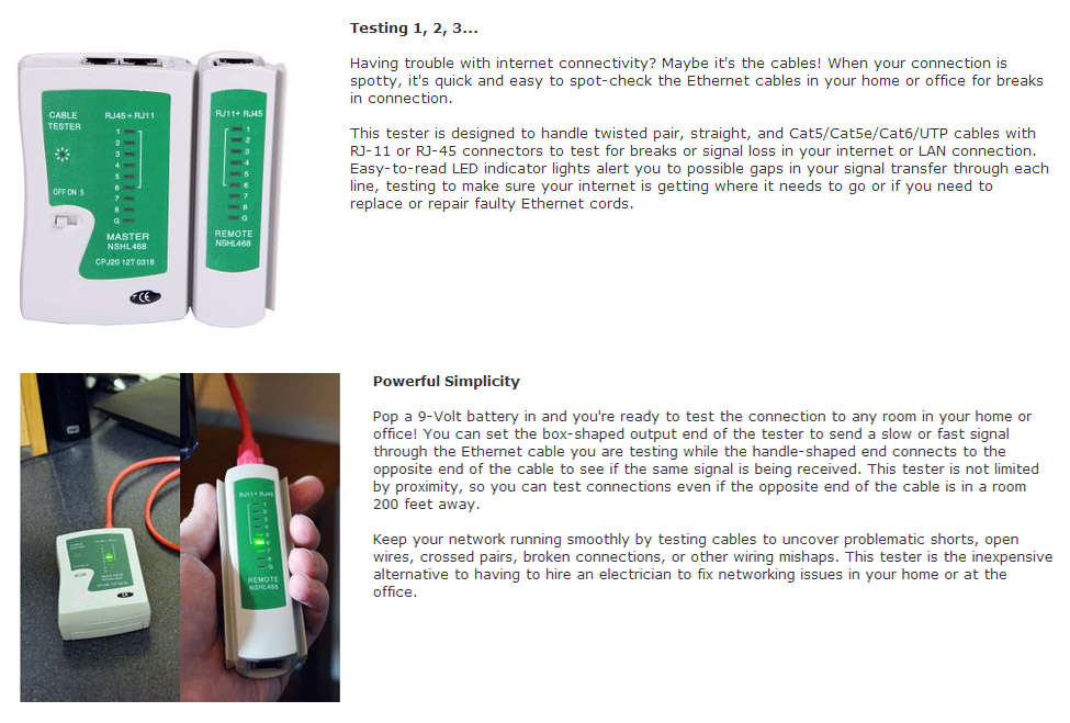 Network Cable Tester for Lan Phone RJ45 RJ11 RJ12 Cat5 Cat6 UTP Wire Test Tool
