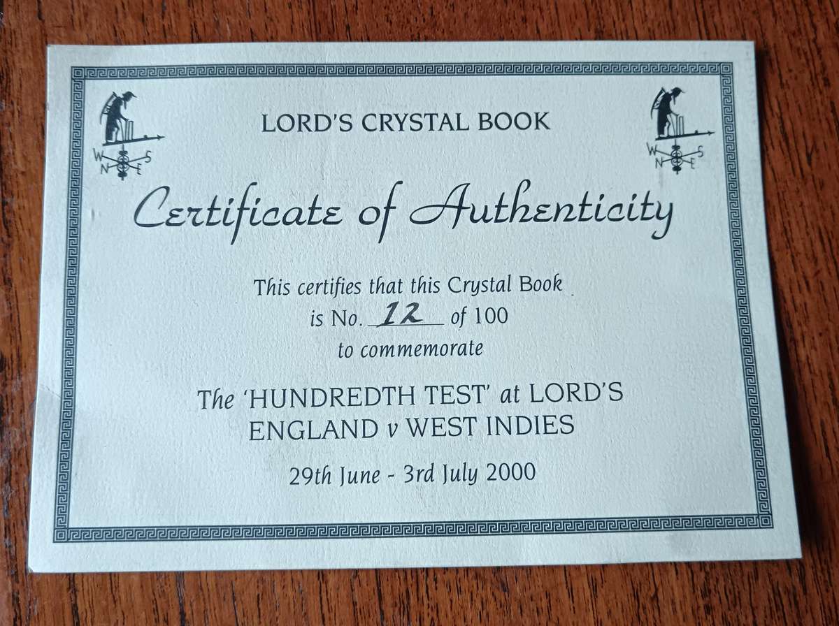 Lord's Cricket Ground Crystal Book, limited to 100, with CoA