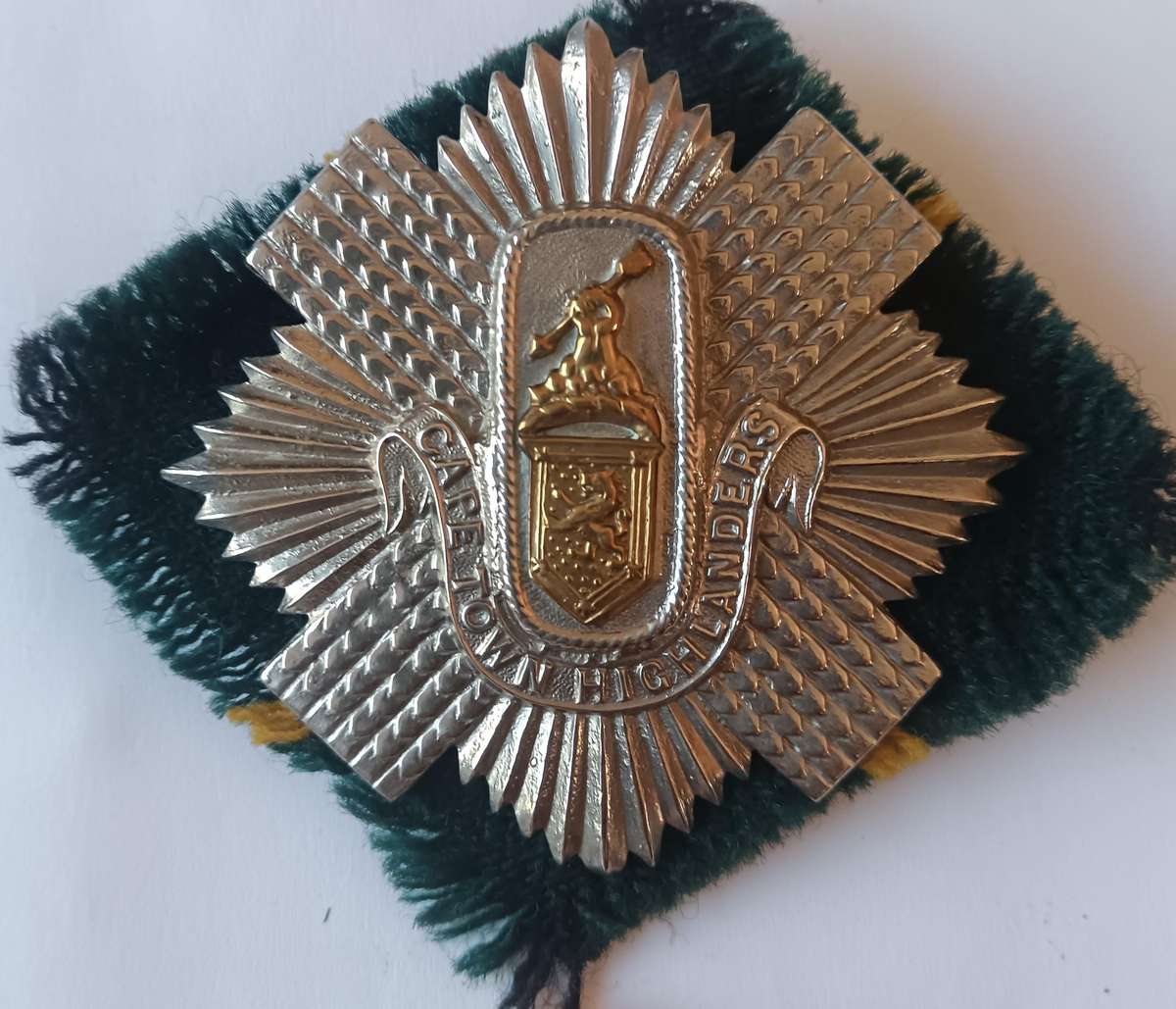 Cape Town Highlanders large headdress badge (CO220) with backing