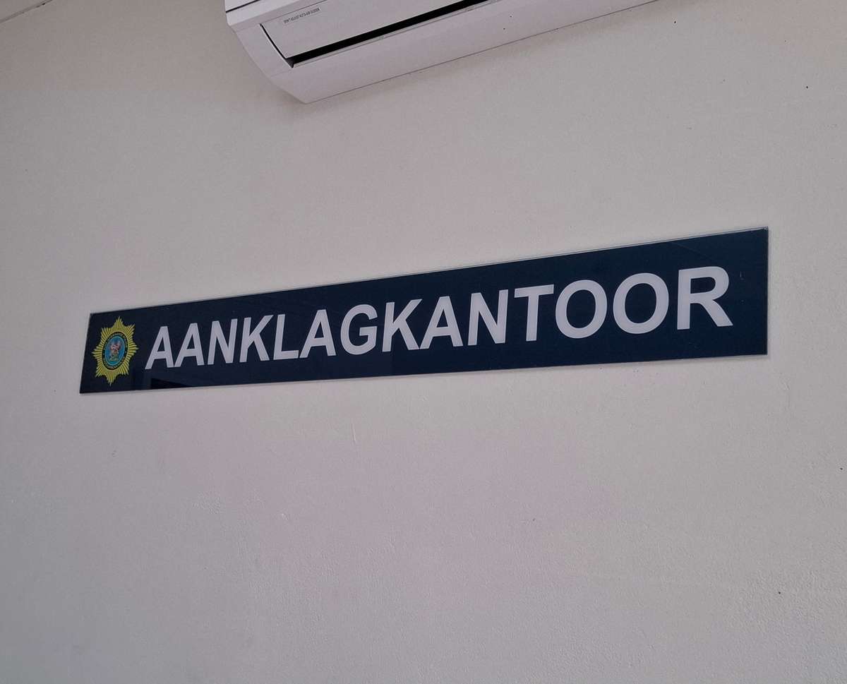 Perspex SAP "Aanklagkantoor" sign 1200mm x 140mm