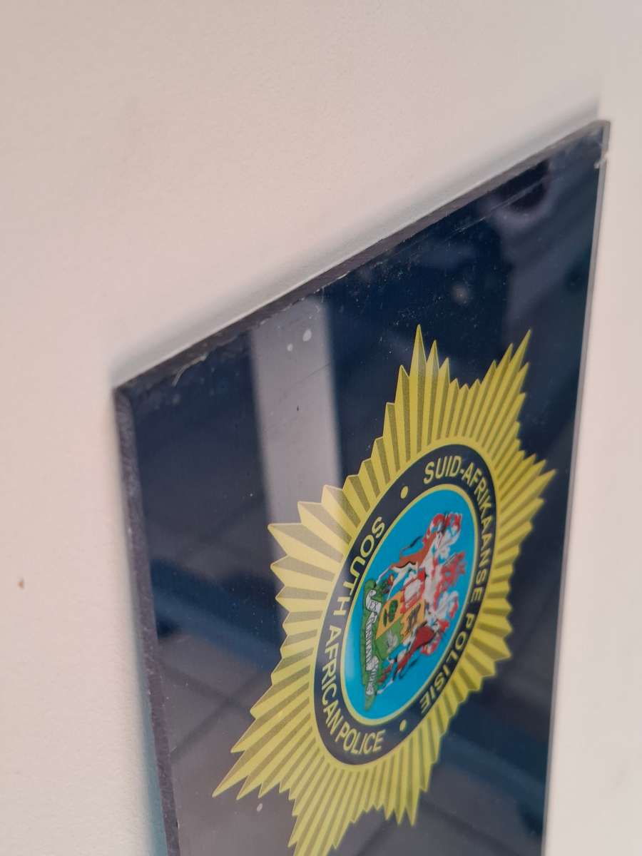 Perspex SAP "Aanklagkantoor" sign 1200mm x 140mm