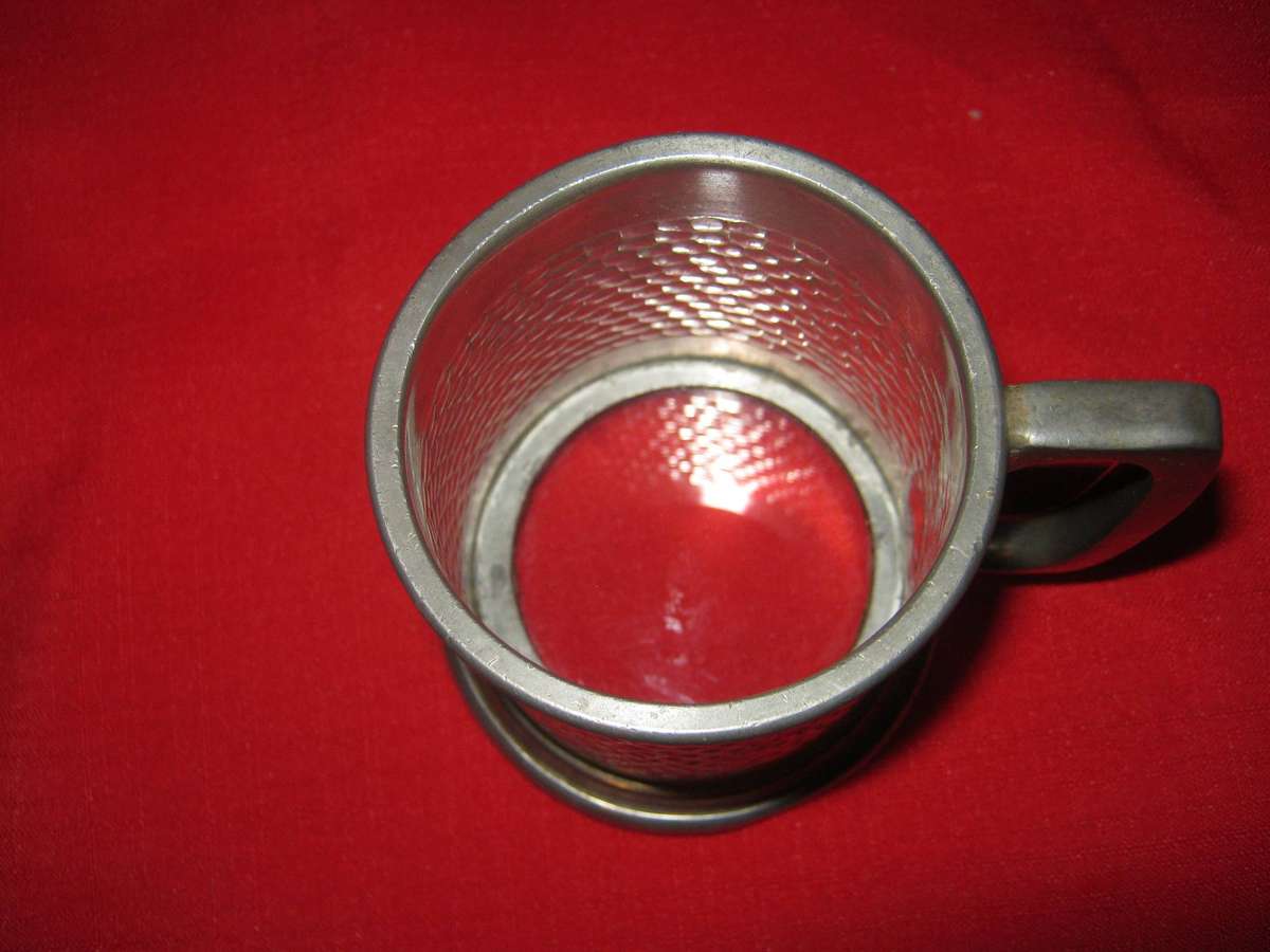 Pewter antique glass bottom small beer mug holds just more than 300ml. Sheffield made.