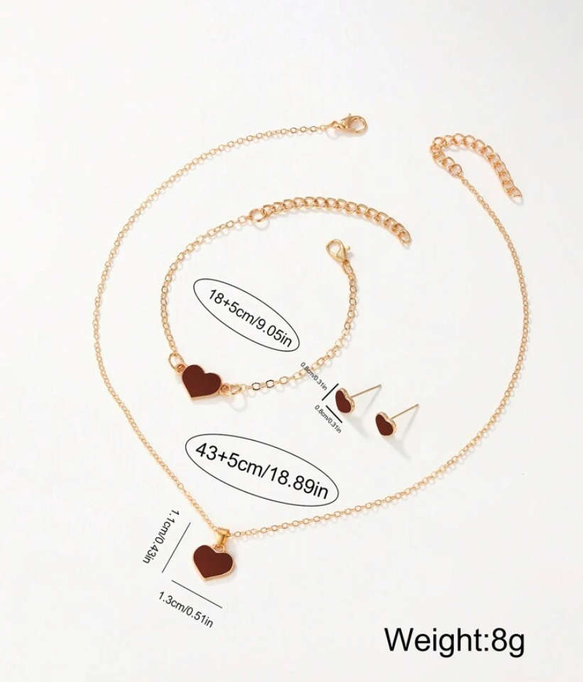 Leather watch with 3 piece matching bracelet, chain and earrings set