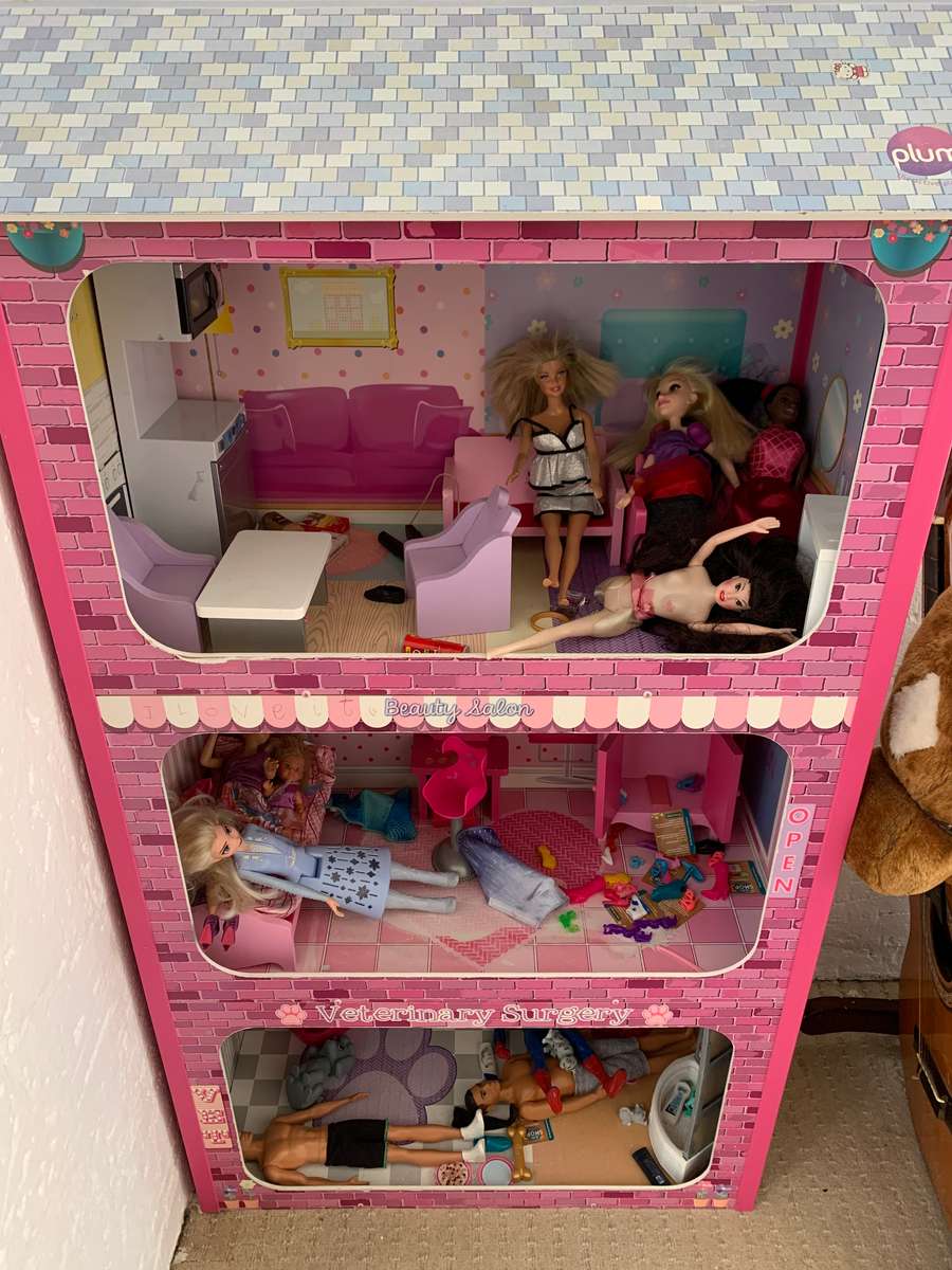 Barbie 3 story wooden dollhouse including wooden furniture