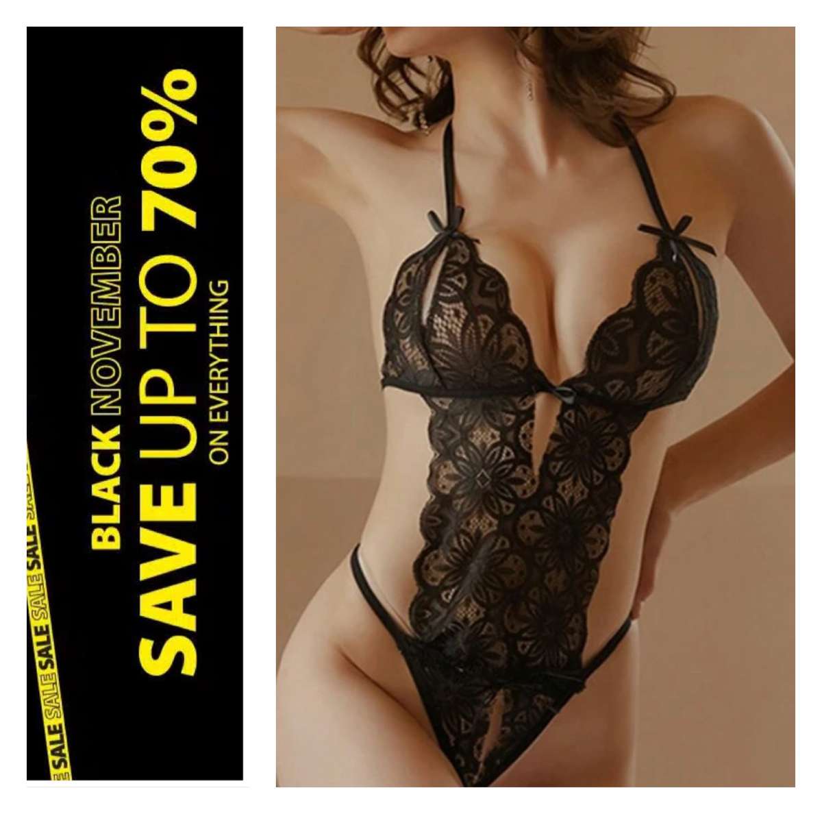 **New Stock Unpacked - Black November Special: Sexy Floral lace cut out bodysuit**