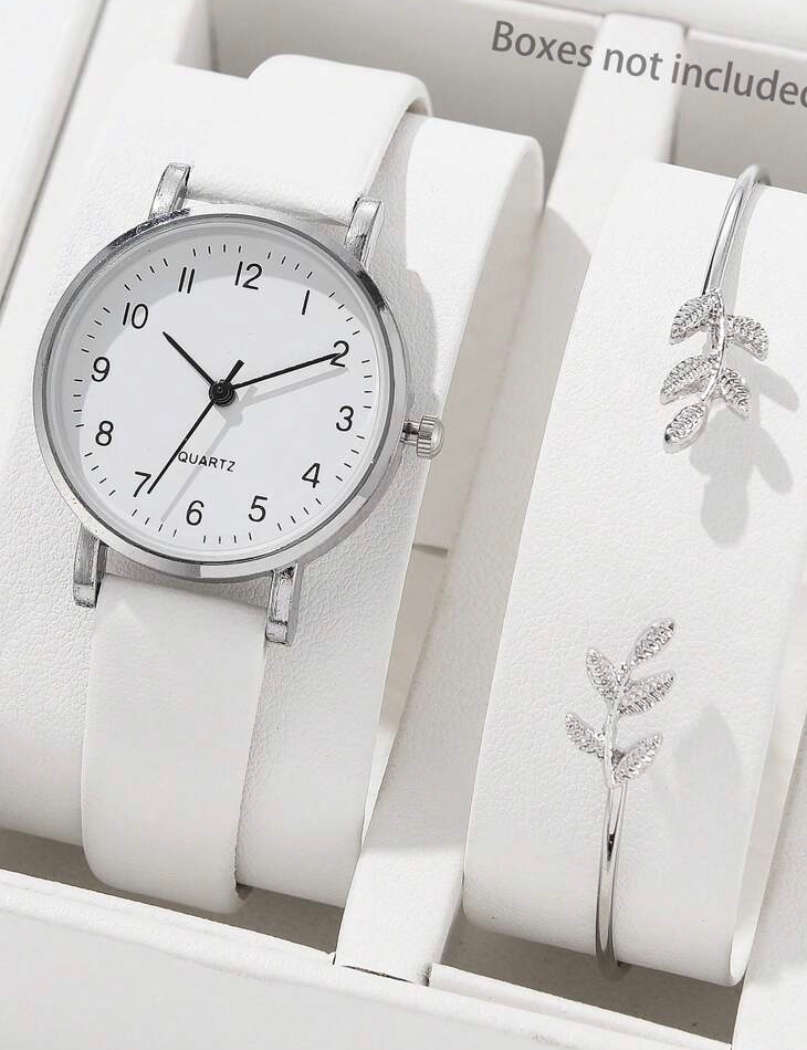 Quartz Watch with silver fashion bangle