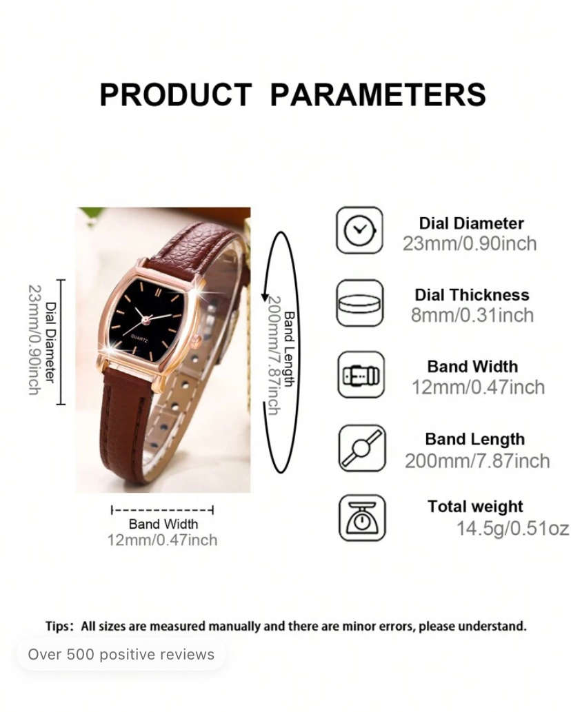 Leather watch with 3 piece matching bracelet, chain and earrings set