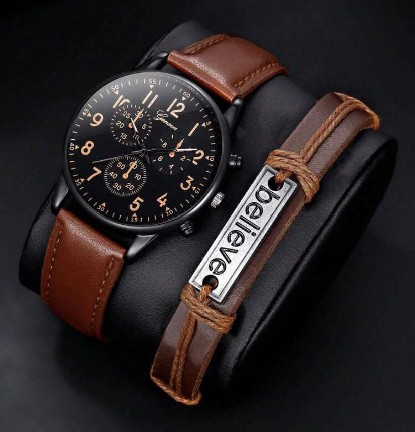 Mens Leather Watch and leather bracelet