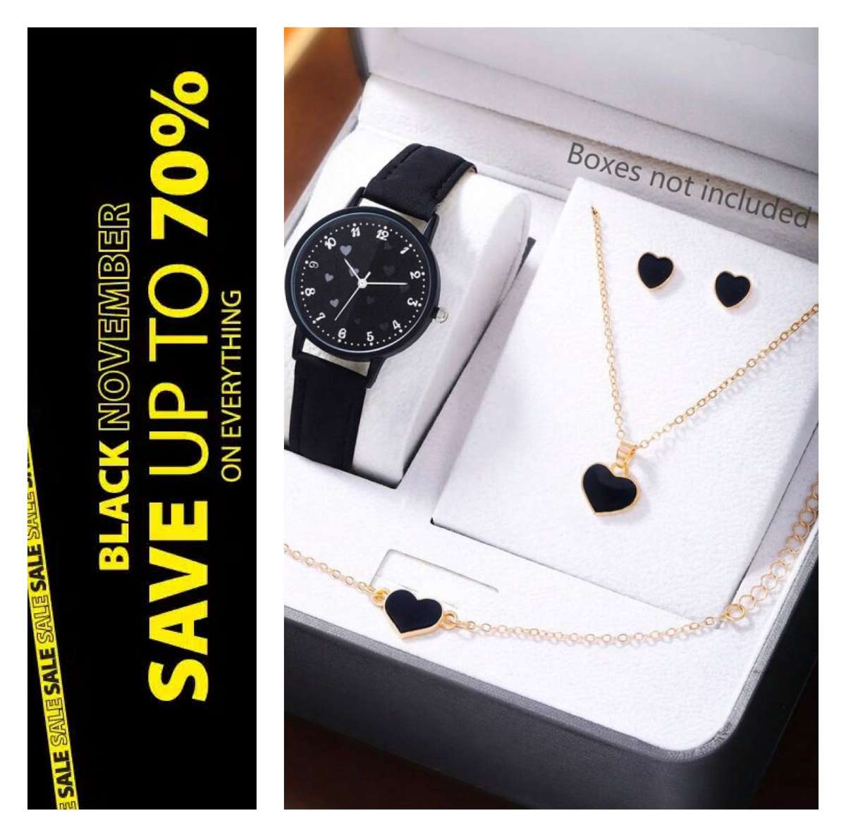**REDUCED 70%off Black November : 4piece Watch with matching Bracelet, Chain and Earrings gift set**