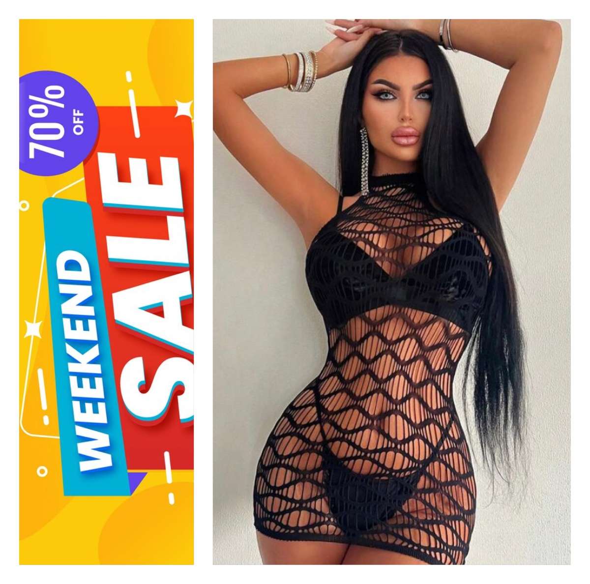 **70% off: Criss cross design mesh dress**