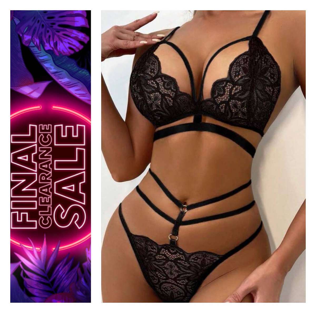 November deals - 50% Off 2 piece Black Harness Lingerie set