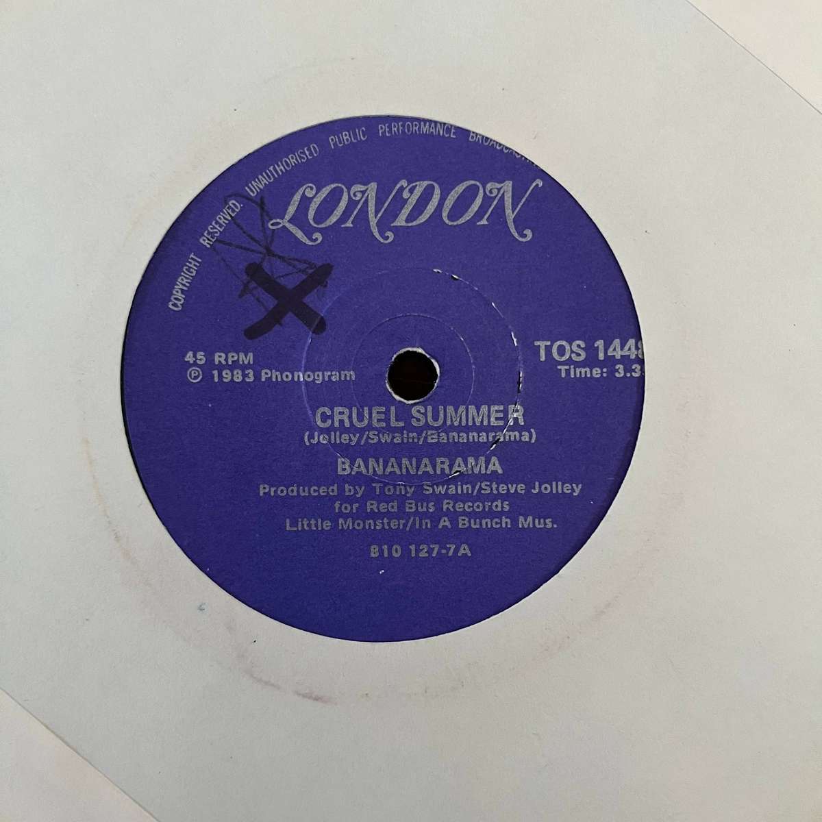 Bananarama - Cruel Summer Vinyl 7 Inch Single South African Press