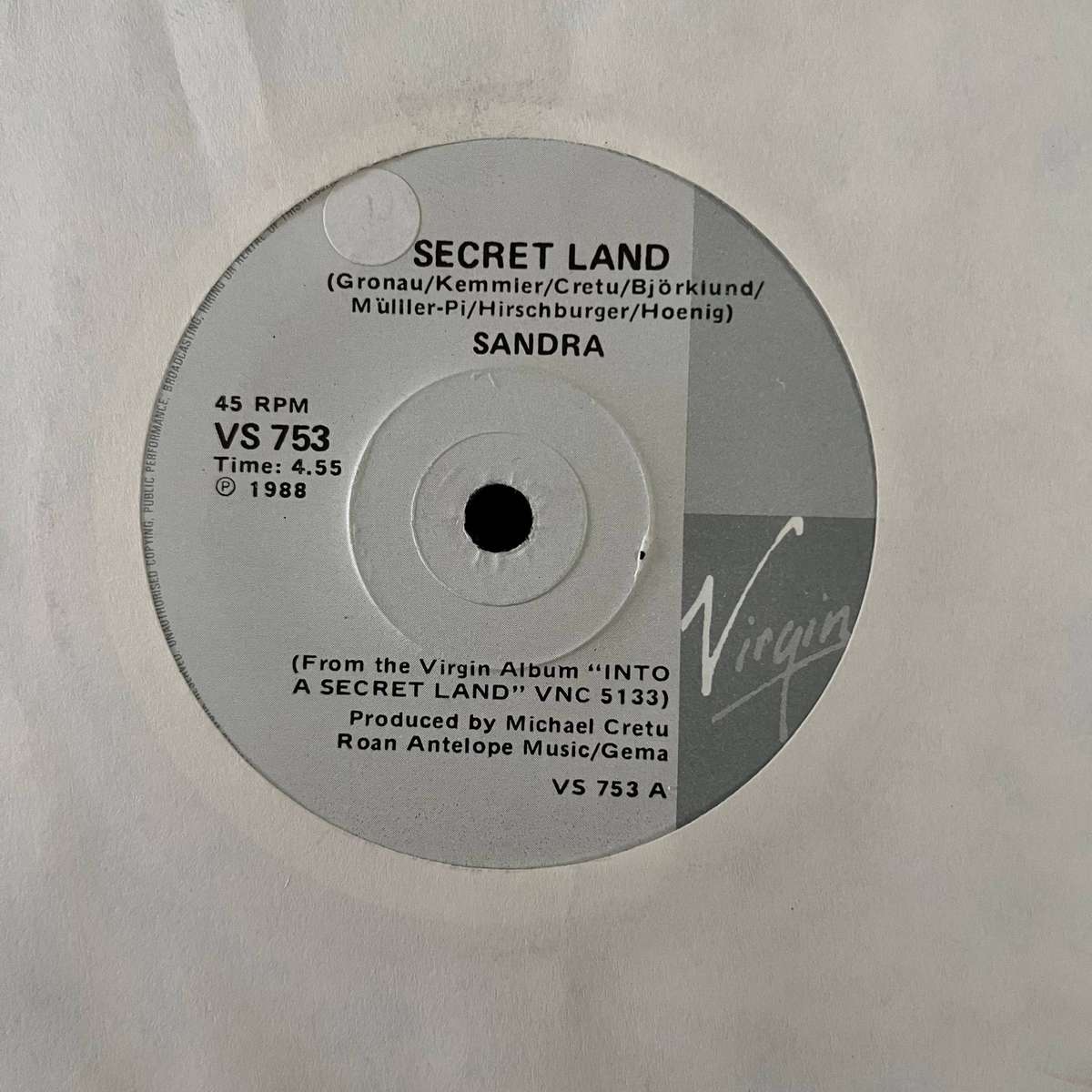 Sandra - Secret Land Vinyl 7 Inch Single South African Press
