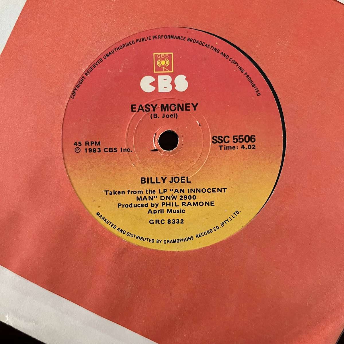 Billy Joel - Easy Money Vinyl 7 Inch Single South African Press