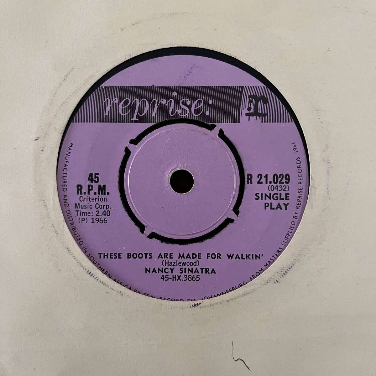 Nancy Sinatra - These Boots Are Made For Walkin' Vinyl 7 Inch Single South African Press
