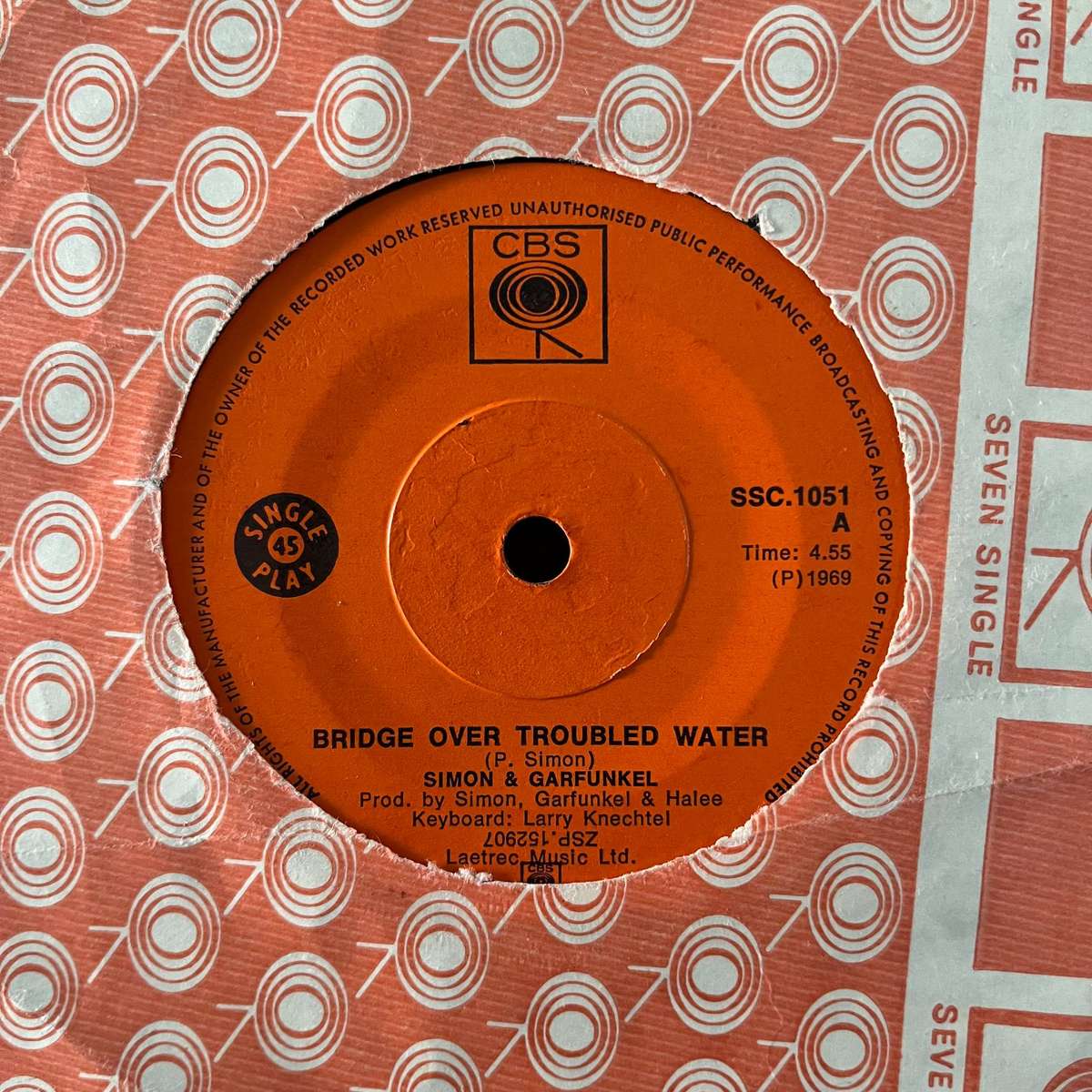 Simon and Garfunkel - Bridge Over Troubled Water Vinyl 7 Inch Single South African Press